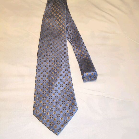 Bocara Tie Blue Yellow Box Floral Pinwheel Pure Silk Career Business Office - Picture 1 of 7